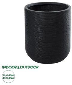 GloboStar® Artificial Garden DAMASCUS 20694 Διακοσμητικό Πολυεστερικό Τσιμεντένιο Κασπώ Γλάστρα - Flower Pot Μαύρο Φ45 x Υ45cm