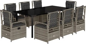 vidaXL Σετ Τραπεζαρίας Κήπου 9 τεμ. Γκρι Συνθ. Ρατάν με Μαξιλάρια