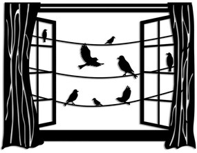 Διακοσμητικό Τοίχου Birds In Front Of The Window 891TNL3164 70x52cm Black Wallity Μέταλλο