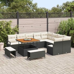 vidaXL Σετ Καναπέ Κήπου με μαξιλάρι 12 pcs Μαύρο Πολυ ράταν