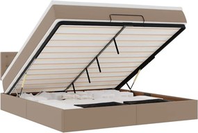 VidaXL Οθωμανικό κρεβάτι με στρώματα & LEDs Cappuccino Faux Leather