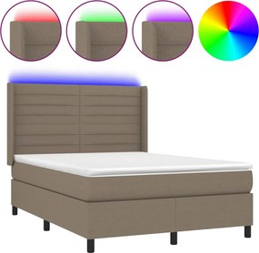 vidaXL Κρεβάτι Boxspring με Στρώμα &amp; LED Taupe 140x190 εκ. Υφασμάτινο