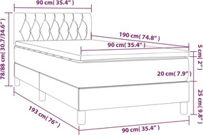 vidaXL Κρεβάτι Boxspring με Στρώμα Μαύρο 90x190 εκ.Υφασμάτινο