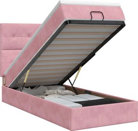 vidaXL Κρεβάτι Ottoman με στρώμα Ροζ 90 x 200 cm Βελούδο