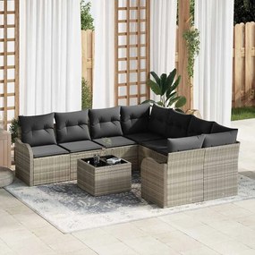 vidaXL Σετ Καναπέ Κήπου 9 pcs Ανοιχτό γκρι 55 x 55 x 37 εκ Πολυ ράταν