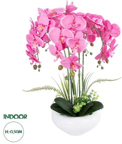 21124 GloboStar® Artificial Garden PINK ORCHID 21124 Διακοσμητικό Φυτό Ροζ Ορχιδέα Υ50cm