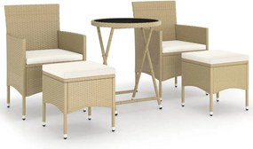 vidaXL Σετ Επίπλων Bistro Κήπου 5 τεμ. Μπεζ Συνθ. Ρατάν/Ψημένο Γυαλί