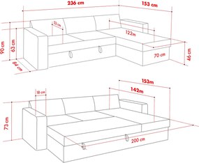Γωνιακός Καναπές Κρεβάτι Μουσταρδί KADO 153x236x90