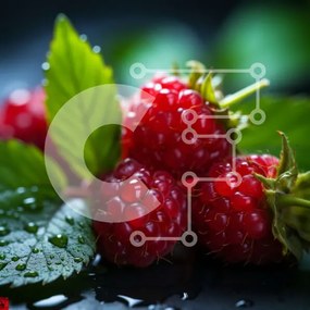 Σετ των 2 Intra Συλλεκτικό Ξύλινο Παζλ Plywood 4mm - Φρέσκα σμέουρα σε μια σκοτεινή επιφάνεια Σε Ξύλινο Κουτί - Διαστάσεις: 10x10 cm – 25 κομμάτια