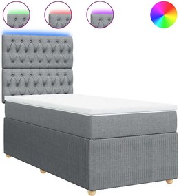 vidaXL Κρεβάτι Boxspring με Στρώμα Ανοιχτό Γκρι 90x200 εκ. Υφασμάτινο