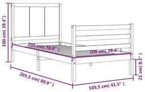 Πλαίσιο Κρεβατιού με Κεφαλάρι 100 x 200 εκ. από Μασίφ Ξύλο - Καφέ