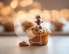 Intra Συλλεκτικό Ξύλινο Παζλ Plywood  4mm - Cupcake με στολίδι Gingerbread Man Σε Ξύλινο Κουτί - Διαστάσεις: 10x10 cm – 25 κομμάτια