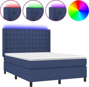 vidaXL Κρεβάτι Boxspring με Στρώμα &amp; LED Μπλε 140x200 εκ. Υφασμάτινο