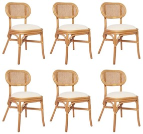Καρέκλες Τραπεζαρίας 6 τεμ. από Λινό Ύφασμα - Λευκό