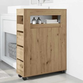vidaXL Ντουλάπι Μπάνιου Στενό με Ροδάκια Αρτισιανή Δρυς Επεξ. Ξύλο