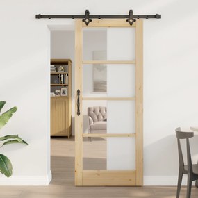 vidaXL Συρόμενη Πόρτα με Σετ Υλικών 83x202 εκ. Στερεό Ξύλο Πεύκο
