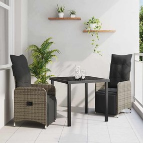 vidaXL Σετ Κήπου 3 Τεμ με Μαξιλάρια Γκρι Πολυ Rattan