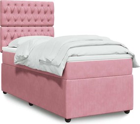 vidaXL Κρεβάτι Boxspring με Στρώμα Ροζ 100x200 εκ. Βελούδινο