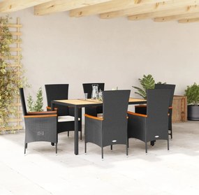 vidaXL Σετ Τραπεζαρίας Κήπου 7 Τεμ. Μαύρο Συνθετικό Ρατάν με Μαξιλάρια