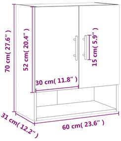 Ντουλάπι Τοίχου Γυαλιστερό Λευκό 60x31x70 εκ Επεξεργασμένο Ξύλο - Λευκό