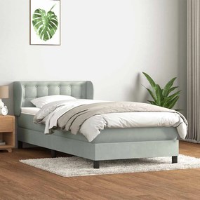 Box Spring κρεβάτι με στρώμα ανοιχτό γκρι 90x210 cm Βελούδινο