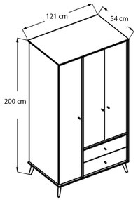 Ντουλάπα ρούχων Terra Megapap τρίφυλλη με συρτάρια χρώμα florida oak 121x54x200εκ.