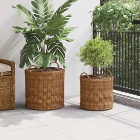 vidaXL Καλάθι Φυτών με αποθήκευση 2 pcs Καφέ Λάκακ Ράττανα
