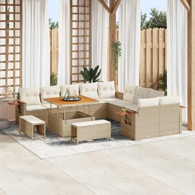 vidaXL Σετ Καναπέ Κήπου με μαξιλάρι 13 pcs Μπεζ Πολυ ράταν