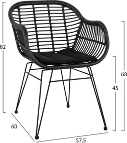 ΣΕΤ ΤΡΑΠΕΖΑΡΙΑΣ 3ΤΜΧ HM11871 ΜΕΤΑΛΛΟ & RATTAN ΣΕ ΜΑΥΡΟ ΧΡΩΜΑ