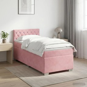 vidaXL Κρεβάτι box spring με στρώμα Ροζ 100 x 200 cm Βελούδο