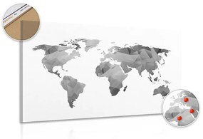 Εικόνα σε πολυγωνικό παγκόσμιο χάρτη από φελλό σε ασπρόμαυρο σχέδιο - 120x80