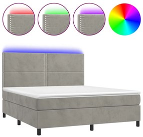 vidaXL Κρεβάτι Boxspring με Στρώμα & LED Αν.Γκρι 180x200 εκ. Βελούδινο