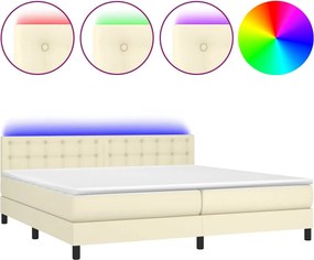 vidaXL Κρεβάτι Boxspring με Στρώμα &amp; LED Κρεμ 200x200 εκ. Συνθ. Δέρμα
