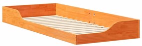vidaXL Κρεβάτι δαπέδου Καφέ κεριού 90 x 220 cm Μασίφ ξύλο πεύκου
