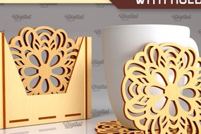 Σετ των 2 Intra απο ξύλο plywood 3mm-4mm πάχος - Σουβέρ με θήκη Laser Cut Design Δίασταση 30x20 cm INTRAFABR-102845696