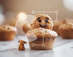 Intra Συλλεκτικό Ξύλινο Παζλ Plywood  4mm - Αξιολάτρευτο Cupcake με χαμογελαστό πρόσωπο και σκυλιά Σε Ξύλινο Κουτί - Διαστάσεις: 10x10 cm – 25 κομμάτια