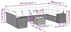 vidaXL Σαλόνι Κήπου Σετ 11 τεμ. Μπεζ Συνθετικό Ρατάν με Μαξιλάρια