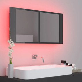 vidaXL Ντουλάπι Μπάνιου με Καθρέφτη & LED Γυαλιστερό Γκρι Ακρυλικός