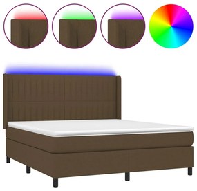 Κρεβάτι Boxspring με Στρώμα &amp; LED Σκ.Καφέ 160x200εκ. Υφασμάτινο - Καφέ