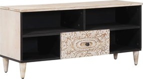 vidaXL Ντουλάπι TV Λευκό 100 x 33,5 x 46 εκ Στερεό ξύλο μάνγκο
