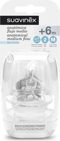 Θηλή Σιλικόνης Ανατομική Μεσαία Ροή +6μ 2τμχ Suavinex