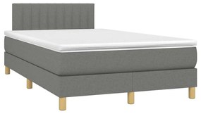 vidaXL Κρεβάτι Boxspring με Στρώμα &amp; LED Σκ.Γκρι 120x190εκ. Υφασμάτινο