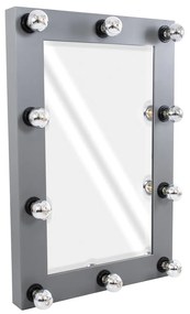 MIRROR-60x90-6 GloboStar®  MAKEUP MIRROR-60x90-6 Μοντέρνος Καθρέπτης Μακιγιάζ με Πλαίσιο Φυσικού Ξύλου με Διακόπτη On/Off 10 x E27 AC220-240V - Μ60 x Π7 x Υ90cm - Γκρι Ανθρακί