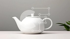 Intra Συλλεκτικό Ξύλινο Παζλ Plywood 4mm - Λευκή τσαγιέρα στο τραπέζι με φυτό σε γλάστρα Σε Ξύλινο Κουτί - Διαστάσεις: 10x10 cm – 25 κομμάτια