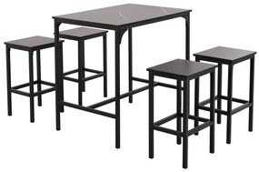 DINING SET FOR BARS 5PCS BOXY  BLACK METAL FRAMES-BLACK MARBLE MELAMINE