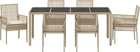 vidaXL Σέτ φαγητού για κήπο 7 pcs Μπεζ συνθετικό ρατάν