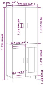 Ντουλάπι Γκρι Sonoma 69,5 x 34 x 180 εκ. Επεξεργασμένο Ξύλο - Γκρι