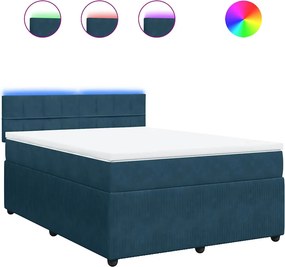 vidaXL Κρεβάτι Boxspring με Στρώμα Μπλε 140x200 εκ. Βελούδινο