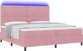 vidaXL LED Κρεβάτι με βάθρο με στρώμα Ροζ 200 x 200 cm Βελούδο