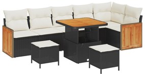 vidaXL σετ καναπέ κήπου 9 τεμαχίων με μαξιλάρια μαύρο πολυ ράταν ακακία